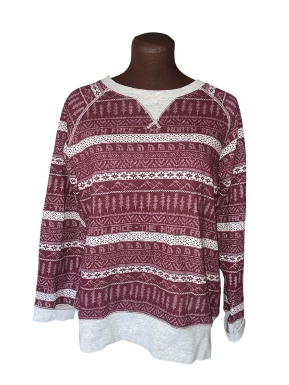 THE NORTH FACE Gray Maroon Arctic Theme Logo Sweatshirt Large